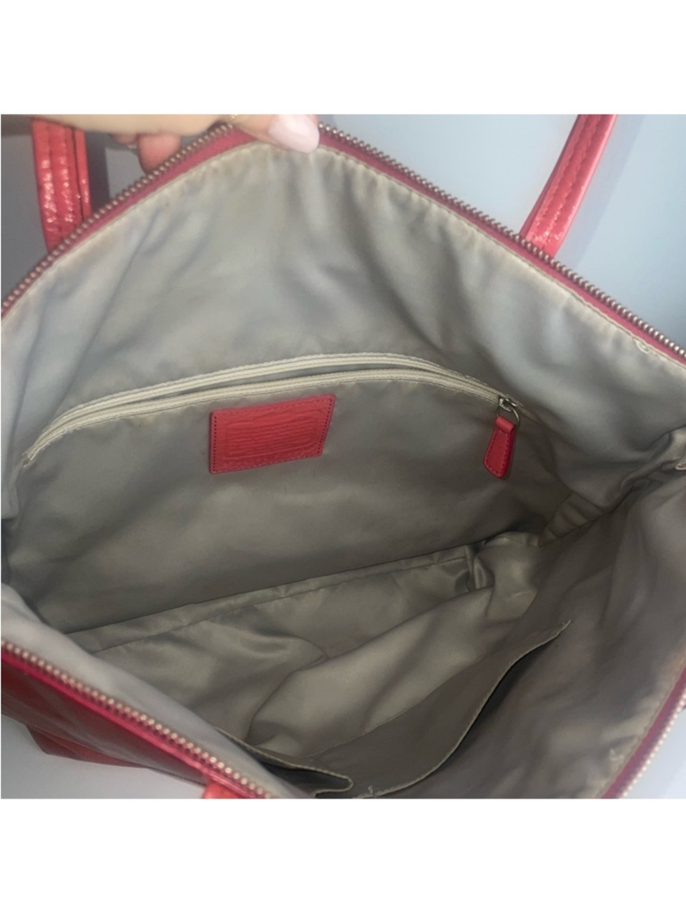 Coach Red Leather Embossed Logo Tote - Picture 2 of 14
